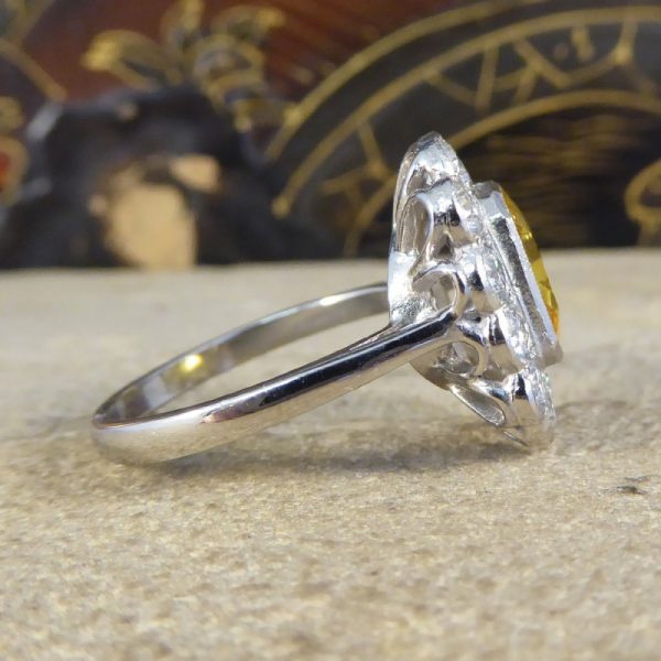 3ct Yellow Sapphire and 1.35ct Diamond Cluster Platinum Ring