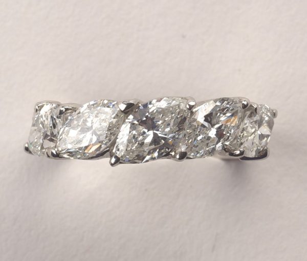 Vintage Navette and Baguette Cut Diamond Full Eternity Ring; white gold full eternity set with navette and baguette-cut diamonds, 2.90 carats