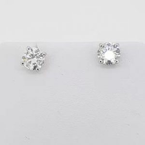 1.45ct Diamond Single Stone Stud Earrings; brilliant-cut diamonds, 1.45 carat total, four-claw set, 18ct white gold, H colour, SI1 clarity