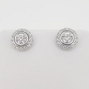 Diamond Halo Cluster Stud Earrings, 1.99 carat total, can be worn without the halo as a pair of single stud earrings, in 18ct white gold