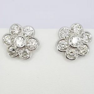 Daisy Diamond Cluster Stud Earrings, 3.00 carat total, mounted in 18ct white gold, with post and butterfly fittings.