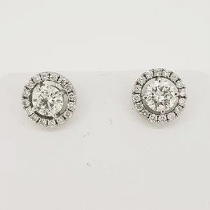 Diamond Cluster Halo Stud Earrings, 2.16 carat total, 1.64cts solitaire diamonds surrounded by a sparkling halo of diamonds, 18ct white gold.