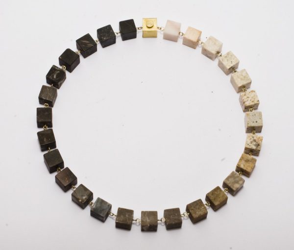 Philip Sajet "The Gradient" Square Cut River Stone Necklace, 2014; square cut river stones, mounted with 18ct yellow gold, square gold lock