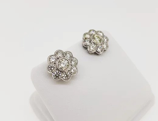 Diamond Daisy Flower Cluster Stud Earrings in 18ct White Gold