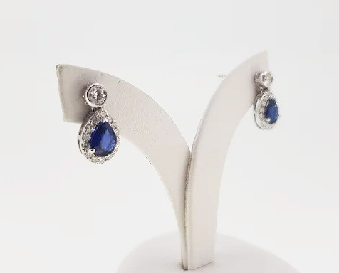 1.23ct Sapphire and Diamond Pear Shaped Cluster Drop Earrings