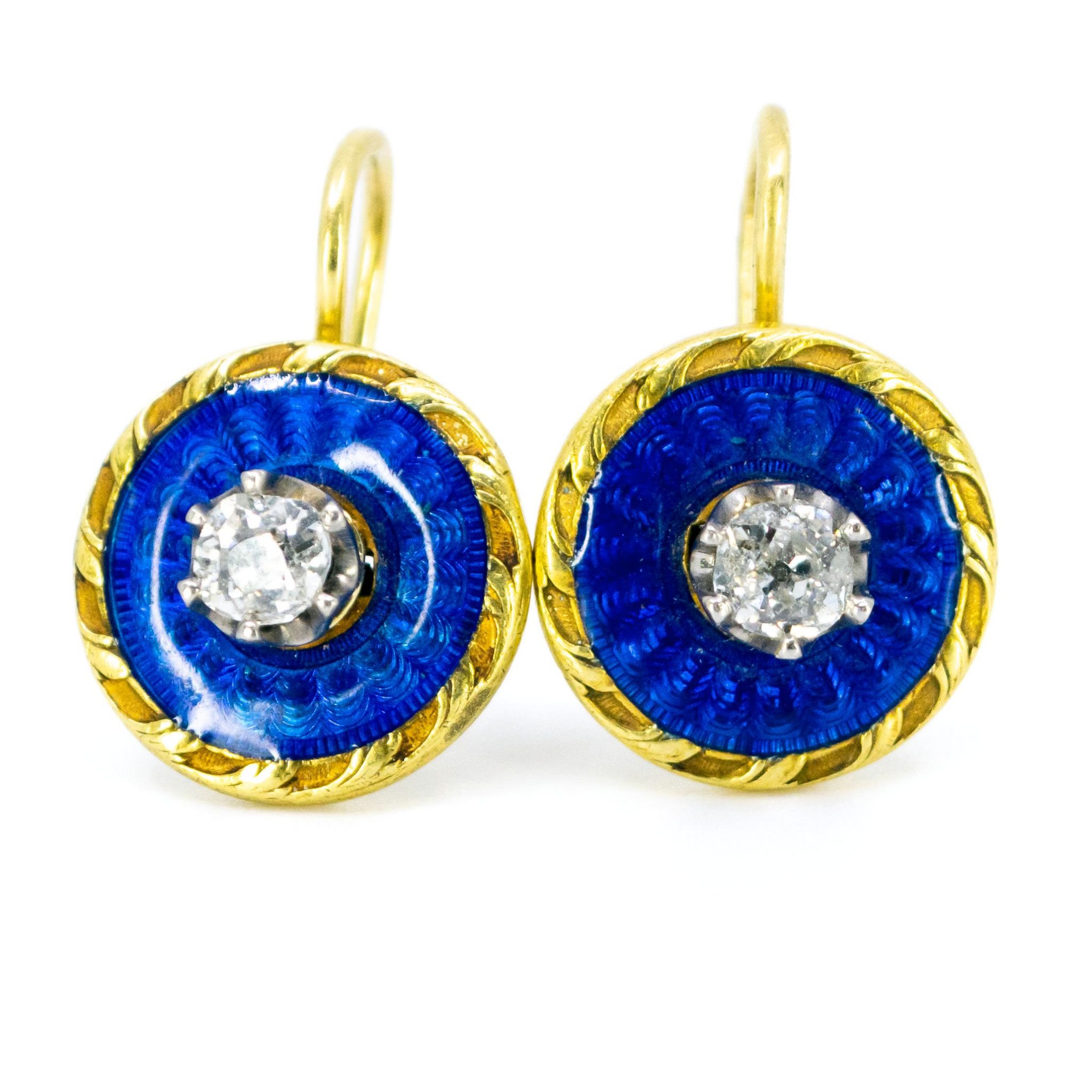 Antique Art Deco Diamond and Enamel Gold Earrings