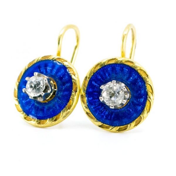 Antique Art Deco Diamond and Enamel Gold Earrings