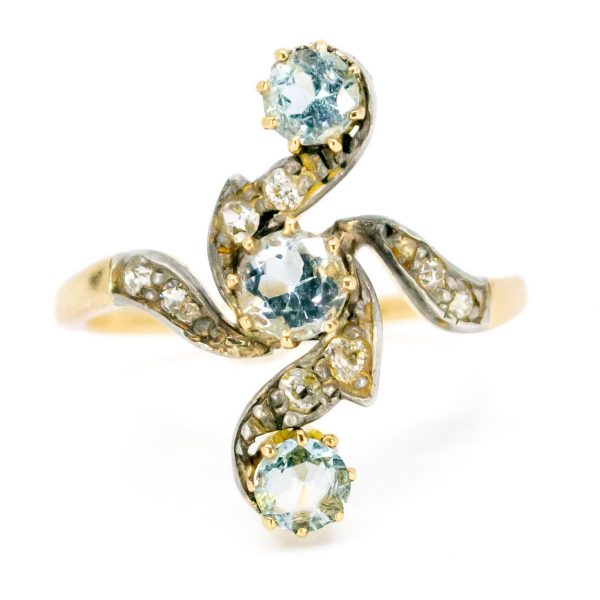 Antique Victorian Aquamarine and Old Cut Diamond Ring