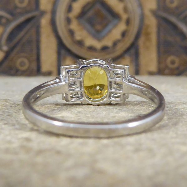 Art Deco Style 1.60ct Yellow Sapphire & Baguette Cut Diamond Ring