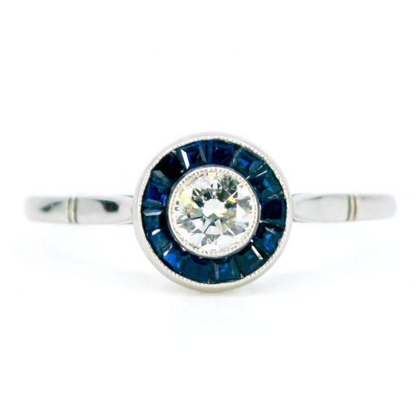 Art Deco Style Diamond Sapphire Target Cluster Ring