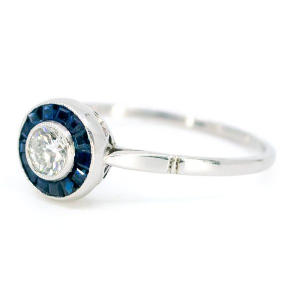 Art Deco Style Diamond Sapphire Target Cluster Ring