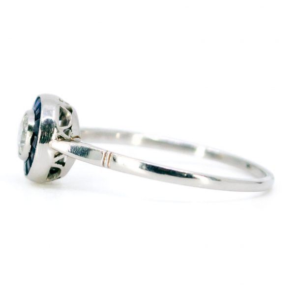 Art Deco Style Diamond Sapphire Target Cluster Ring