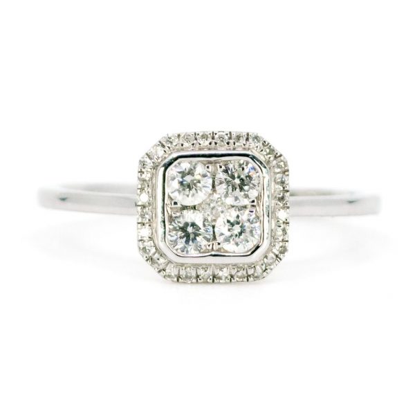 Art Deco Style Diamond Square Cluster 18ct White Gold Ring