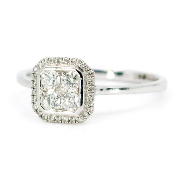 Art Deco Style Diamond Square Cluster 18ct White Gold Ring
