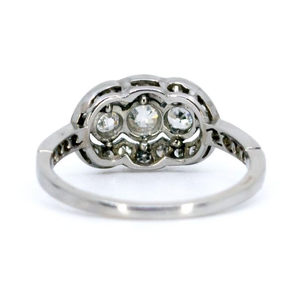 Art Deco Style Old Mine Cut Diamond Triple Cluster Ring