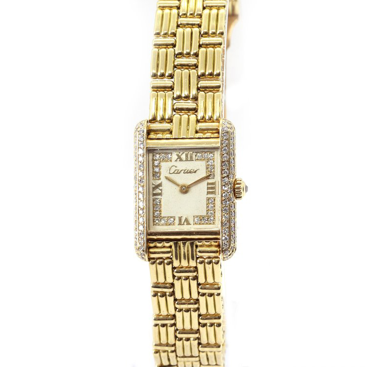 Cartier Tank Ladies 18ct Gold Factory Diamond Dial and Bezel