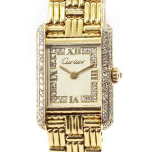 Cartier Tank Ladies 18ct Yellow Gold Factory Original Diamond Dial and Bezel, with Box