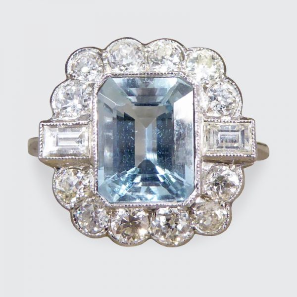 Edwardian Style 1.60ct Aquamarine and Diamond Platinum Ring