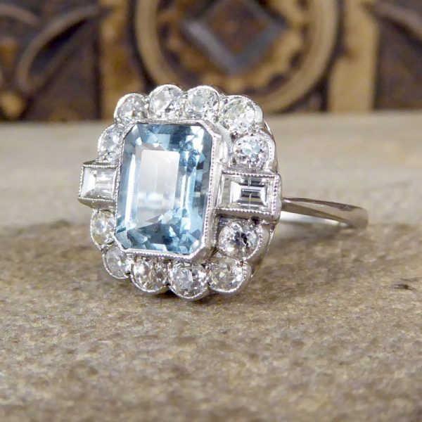 Edwardian Style 1.60ct Aquamarine and Diamond Platinum Ring