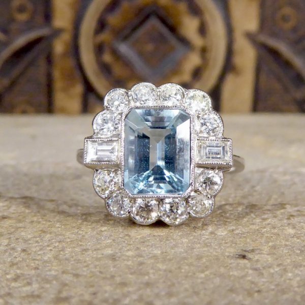 Edwardian Style 1.60ct Aquamarine and Diamond Platinum Ring