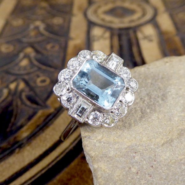 Edwardian Style 1.60ct Aquamarine and Diamond Platinum Ring