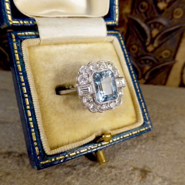 Edwardian Style 1.60ct Aquamarine and Diamond Platinum Ring