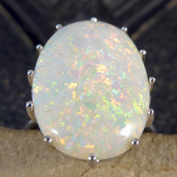 Large Opal 18ct White Gold Dress Ring - Jewellery Discovery