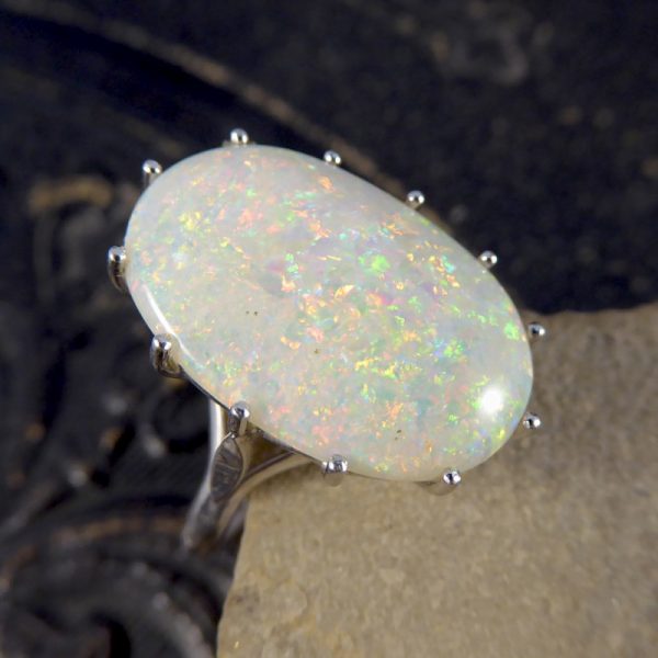 Large Opal 18ct White Gold Dress Ring - Jewellery Discovery