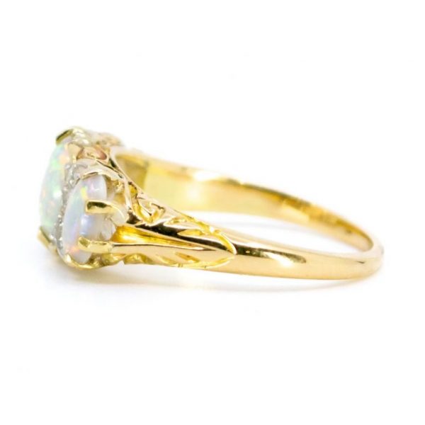 Victorian Style Opal and Old Mine Cut Diamond 18ct Gold Ring