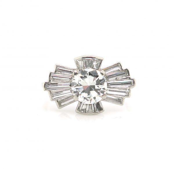 Art Deco diamond ring bow fan platinum old cut