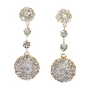 Antique Long Rose Cut Diamond Pendant Earrings