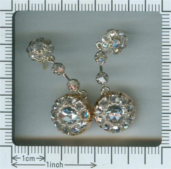 Antique Long Rose Cut Diamond Pendant Earrings