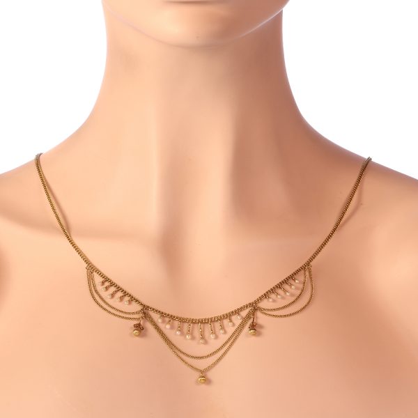 Antique Victorian Seed Pearl Gold Bow Necklace