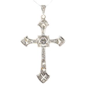 Vintage Art Deco Old European Cut Diamond Cross Pendant