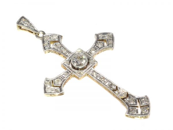 Vintage Art Deco Old European Cut Diamond Cross Pendant