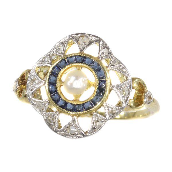 Antique Art Deco Sapphire Diamond and Pearl Ring