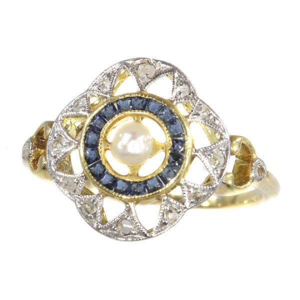 Antique Art Deco Sapphire Diamond and Pearl Ring