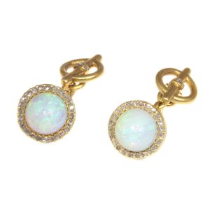 Antique Late Victorian Cabochon Opal Diamond 18ct Gold Cufflinks