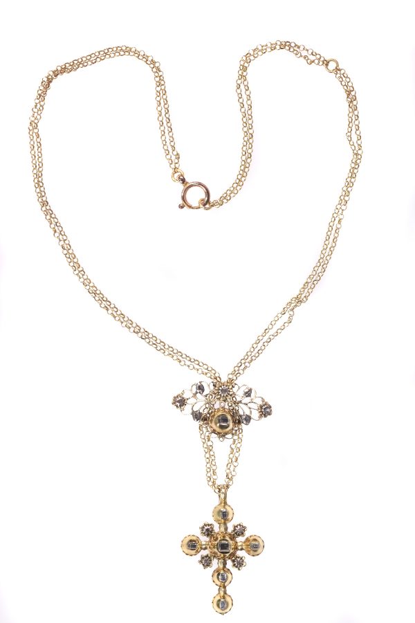Antique 18th Century Belgium Flemish Diamond Cross Pendant 
