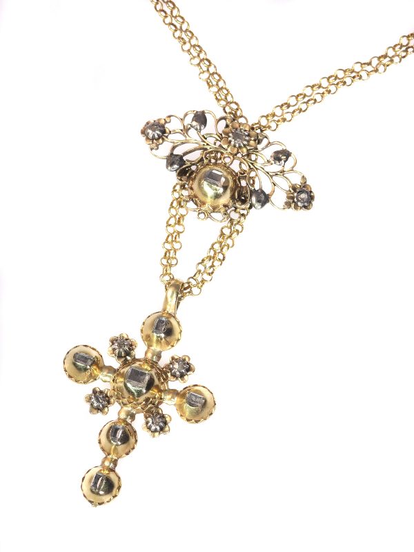 Antique 18th Century Belgium Flemish Diamond Cross Pendant 
