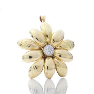 Vintage 1ct Diamond and 18ct Yellow Gold Flower Brooch Pendant; 18ct floral brooch come pendant set with brilliant cut diamonds, London 1995