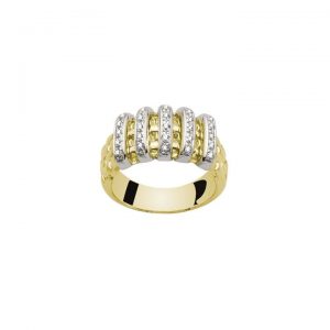Fope Virginia 18ct Yellow Gold Ring, woven textured design, accented with five diamond-set bars, 0.22 carat total, ring size M.