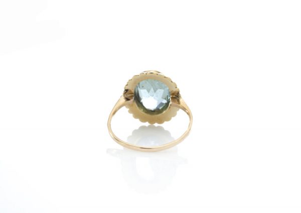 Vintage 3.5ct Aquamarine and Natural Pearl Oval Cluster Ring, in 18ct yellow gold, Circa 1940s