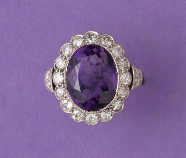 Art Deco Amethyst and Diamond Oval Cluster Ring - Jewellery Discovery