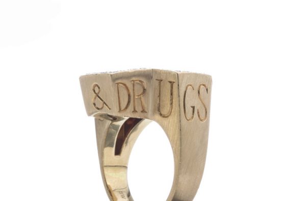 Stephen Webster Sex Drugs Rock and Roll Citrine and Diamond Ring, Made in London 2006, Fully hallmarked 18ct yellow gold
