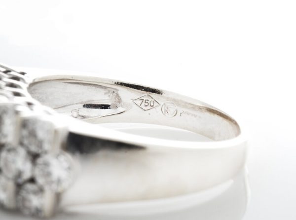Vintage 3.80ct Diamond Dress Ring; set with three horizontal rows of brilliant cut diamonds, 3.80 carat total, 18ct white gold, Circa 1970's.