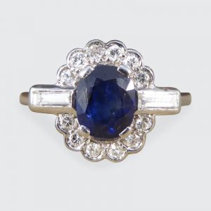 Antique Art Deco 1.25ct Sapphire and Diamond Cluster Platinum Ring