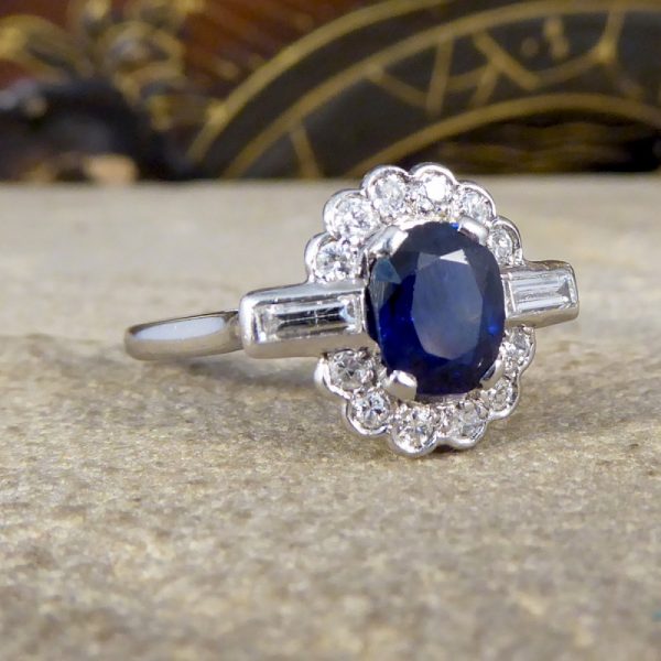 Antique Art Deco 1.25ct Sapphire and Diamond Cluster Platinum Ring
