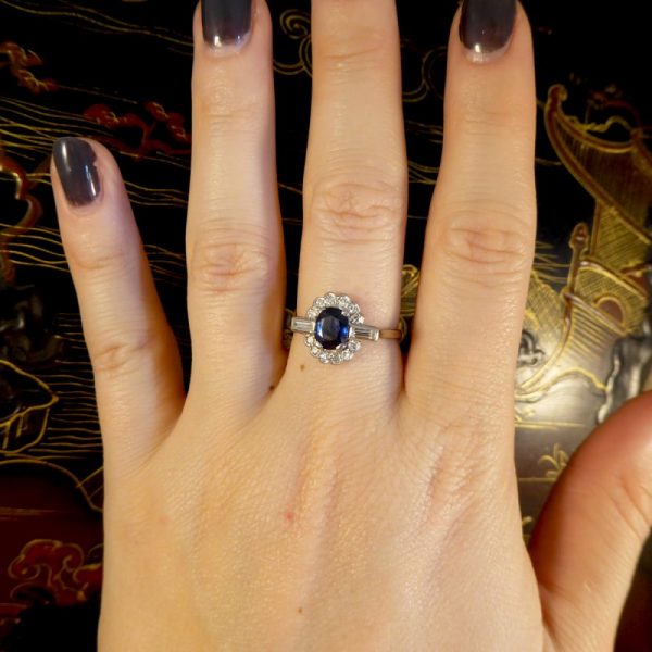 Antique Art Deco 1.25ct Sapphire and Diamond Cluster Platinum Ring