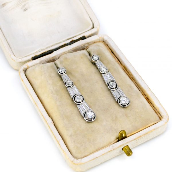 Antique Art Deco 3ct Diamond Platinum Earrings